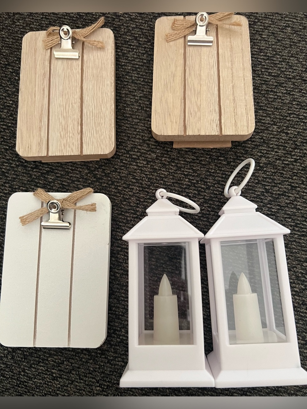 Rustic Wood Photo Frame Boards and 2 White Mini LED Lantern Candle Set